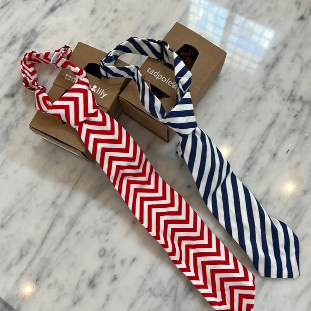 New Tadpole and Lily Red Herringbone or Blue Striped Tie